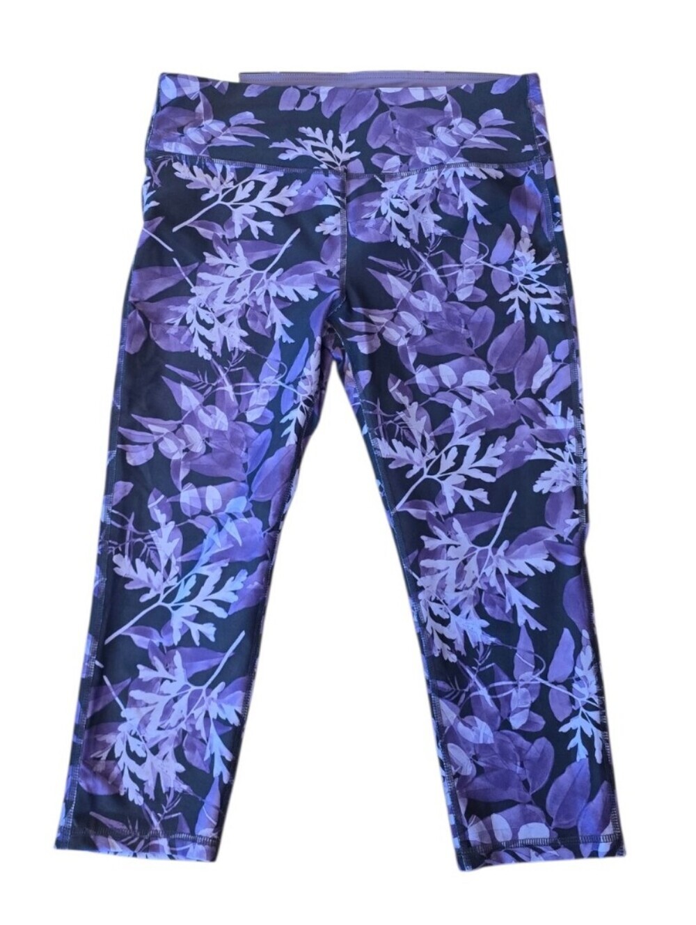Marika Sport Purple Black Fern Pattern Capri Leggings XL